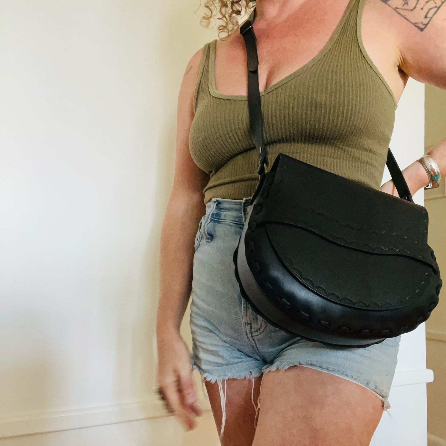 Image of Black Vachetta Crossbody Saddle Bag 