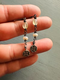 Image 5 of prehnite and pearl sterling silver charm earrings