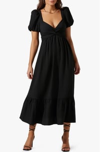 ASTR the Label Tie Back Puff Sleeve Midi Dress