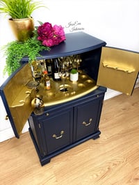 Image 4 of Navy Blue and Gold Vintage Drinks Cabinet / Cocktail Cabinet 