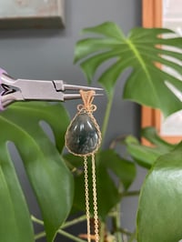 Image 3 of Gold Moss Agate Teardrop Crystal Necklace