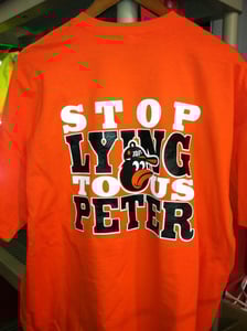 Image of Orange Sad Bird/Stop Lying Front and Back T Shirt