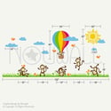Vinyl Wall Decal Wall Sticker Kids Decal - Sunny Day Monkey on Grass, hot air balloon