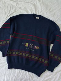 Image 2 of Vintage Blue red wool sweater // XL