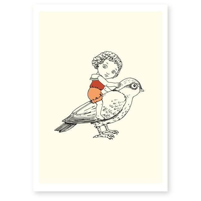 Image of Affiche A4 Fille et oiseau 
