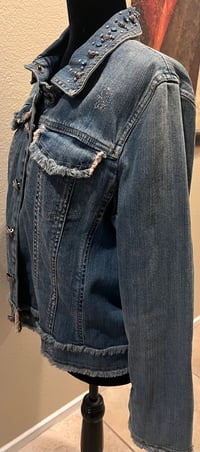 Image 3 of Vintage Blue Denim Jean Jacket Sugar Skull Girl