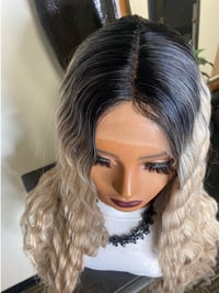 Image 3 of MINA| LONG CRIMP BLONDE OMBRÉ LACE FRONT WIG