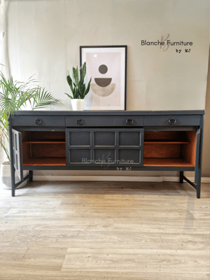Image of Stunning Mid Century Nathan Long Sideboard in Dark Grey with Black Handles