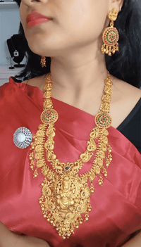 Image 6 of Dharti- Heavywork Temple Jewelry Necklace Set Goddess Laxmi 