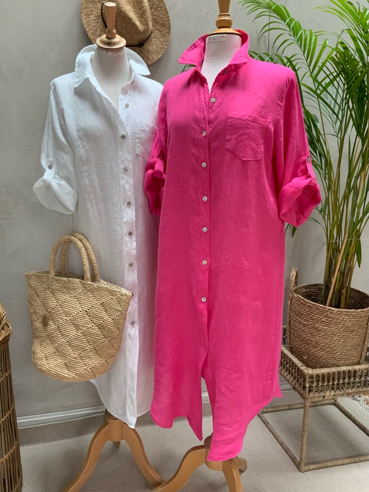 Image of Robe chemisier en Lin Summer Pink