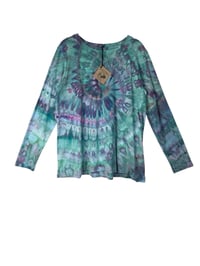 Image 2 of 1XL Ladies Long-Sleeve Stretch Tee in Mermaid Spiral Ice Dye
