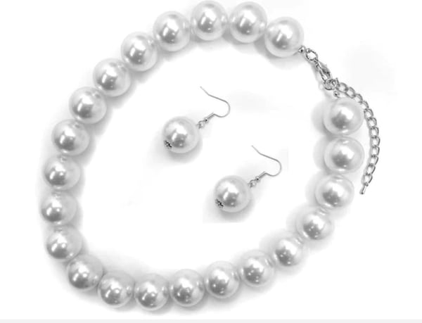 Image of  SILVER WHITE PEARL NECKLACE SET