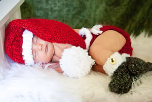 Image of Knitted baby Santa hat diaper cover and bootie set