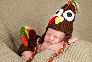 Image of Knitted baby turkey hat and diaper cover set