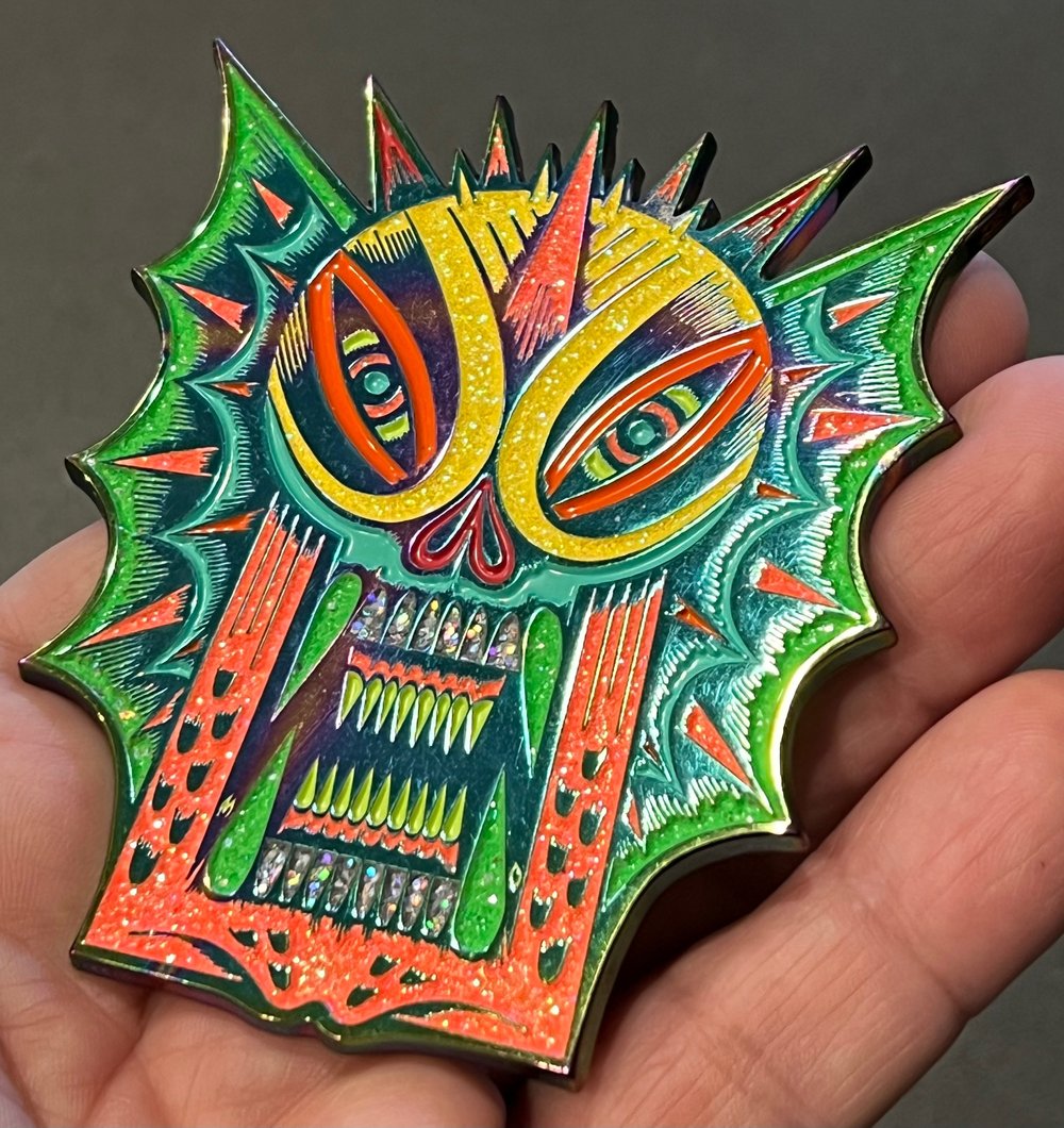 Fishface Orange Hologram/Rainbow variant enamel pin