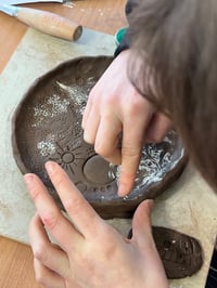 Image 2 of CLASS: Oct 13th: Hand built Mono-printed Moon dish, 90 Mins