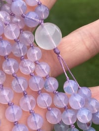 Image 7 of Lavender Moon Quartz with White Moonstone Guru Bead, Lavender Moon Quartz 108 Bead Japa Mala 