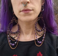 Image 3 of Amethyst chained hoops *for stretched ears only*