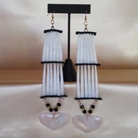Image 2 of 2 Tier Dentalium Earrings (Rose Quartz Hearts)