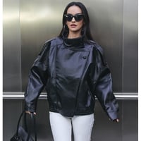 Image 5 of MUJER Faux Leather Women's Jacket Black Oversize Bomber Jackets for Women