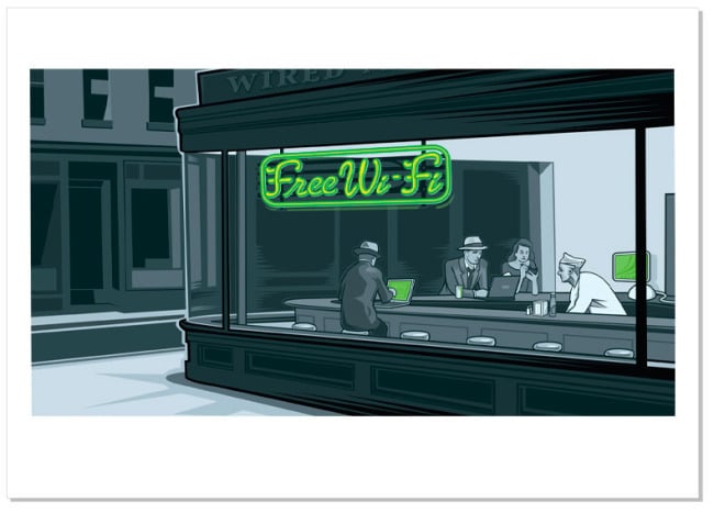 Image of Free Wi-Fi (after Hopper), 11.7x16.5" Archival Print