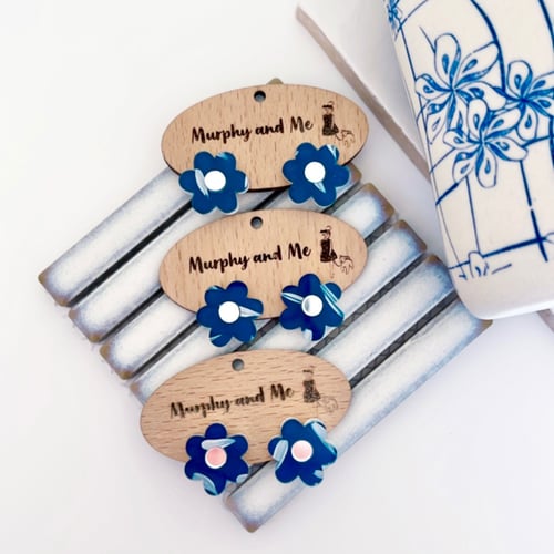 Image of Navy Fleck (hand painted) Daisy Studs