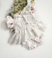 Image 3 of Newborn girls body-dress for photoshoots | Emily | floral pink