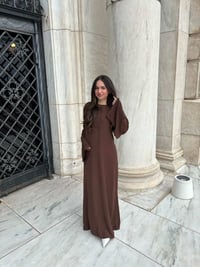 Image 3 of Beaded sleeve abaya Brown