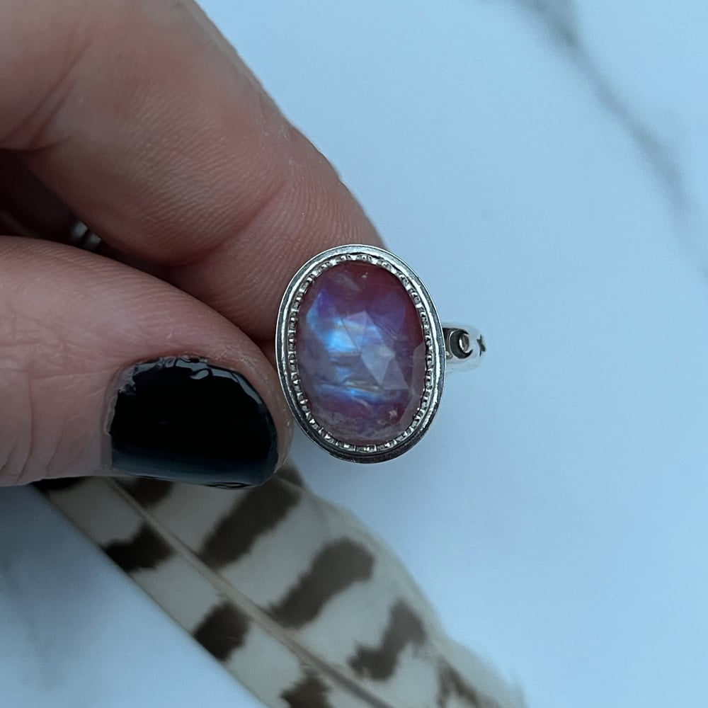 Sterling Silver Moonstone And Red Jasper Celestial Ring