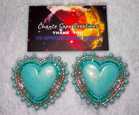 Image 3 of Hand Polished Light Blue Heart Beaded Earrings