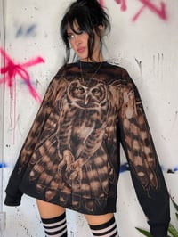 Image 3 of “OWL TOWN” CUSTOM BLEACH PAINTED PULLOVER SWEATER XL