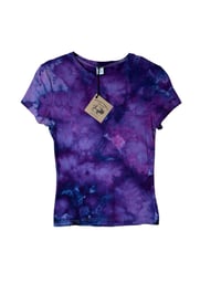 Image 2 of ♻️ UPCYCLED XS Stretch Tee in Purple Haze Ice Dye