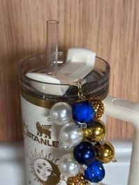 Image 2 of Navy, Cream & Gold Tumbler Straw Bauble 