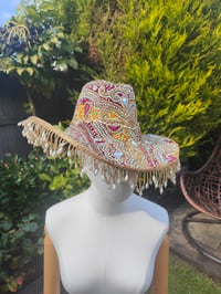 Image 6 of Dolly cowboy hat - recycled sari fabric yellow purple
