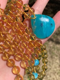 Image 4 of Dominican Amber Mala, Dominican Larimar Mala, Peruvian Opal Mala, Hand Knotted Gemstone