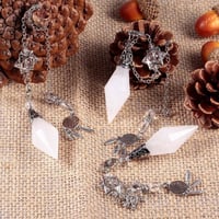Image 4 of Natural Stone Crystal Pendulum for Reiki Divination 12 Facet Hexaonal Points with Dream Catcher Chai