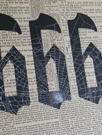 Image 3 of Large" 666" 1800's bible page with preserved spider web 1