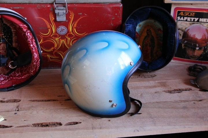 Image of 3/4 Helmet Blue Rally Stripe - Large