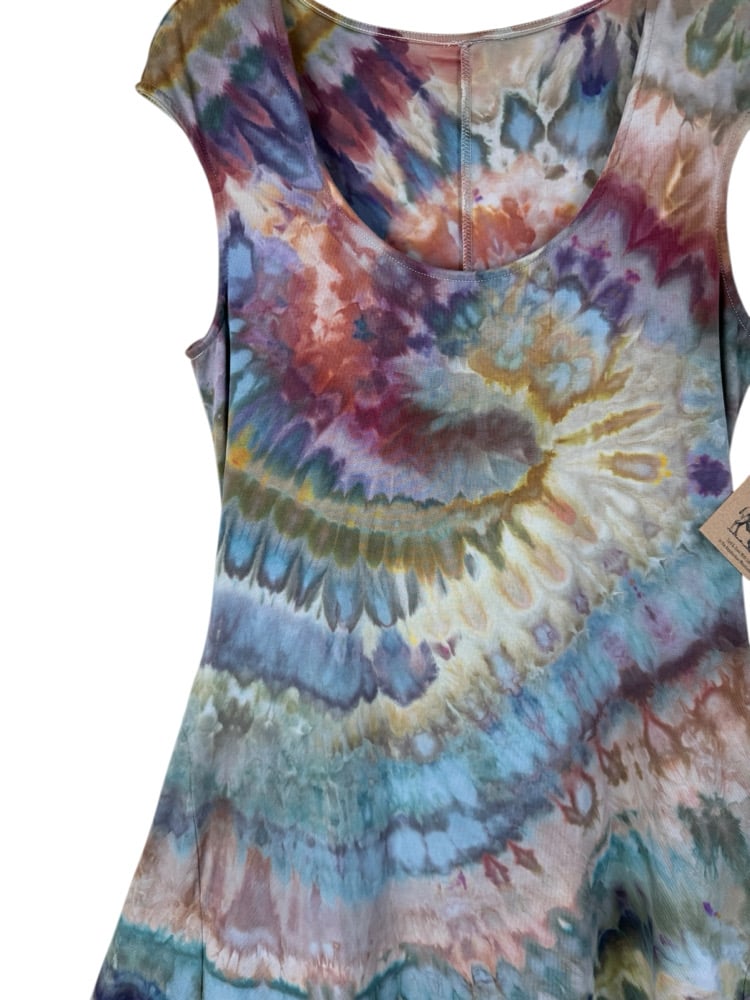 M Stretch Knit Fit and Flare Midi Dress in Earthy Spiral Ice Dye | Buffalo Betty Trading Co. M Stretch Knit Fit and Flare Midi Dress in Earthy Spiral Ice Dye | Buffalo Betty Trading Co.