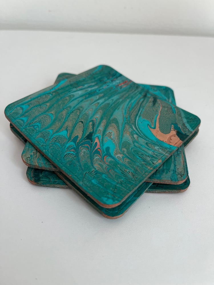 Image of Blue-Green Marbled Coasters 