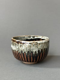 Image 1 of Fluted Chawan Tea Bowl in Tenmoku and Nuka Glazes