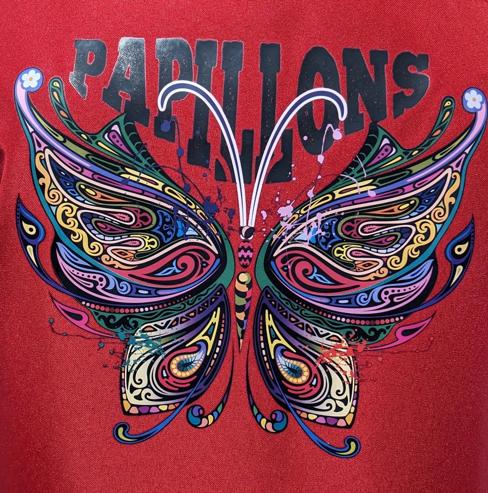 Image of Papillons and Flowers Apron (red)