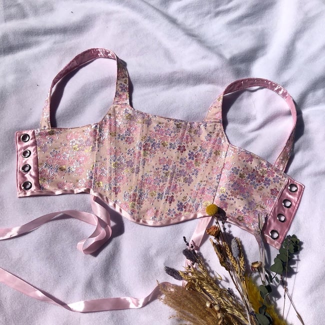Handmade Japanese brocade floral reversible corset 
