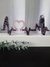 Image 1 of Epoxy Resin Art Heartbeat Crystal Decor with Rose Quartz & Amethyst 