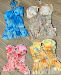 Image 1 of Bandeau print frill top - 4 colours 