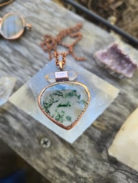 Image 1 of Electroformed Moss Agate and Herkimer Diamond necklace