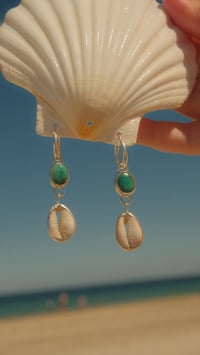 Image 3 of Turquoise and Cowrie Earrings