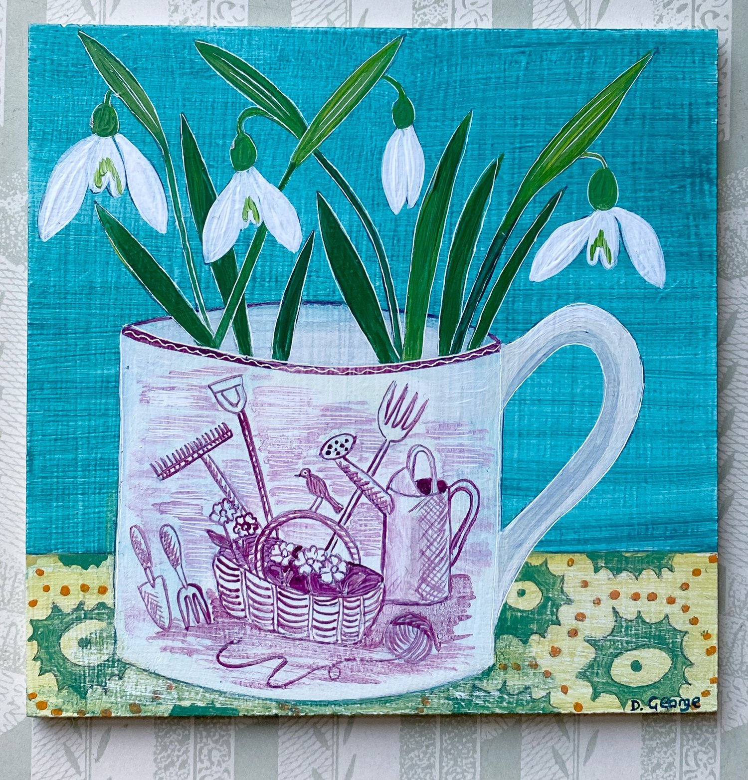 Image of Miniature gardener’s cup and snowdrops
