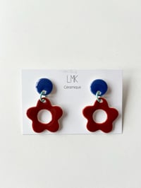 Paire de boucles d'oreilles céramique MARGUE bleu et tabac foncé 