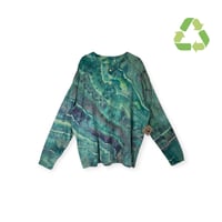 Image 1 of ♻️ UPCYCLED XXL Men's 100% Cotton Henley Long Sleeve Tee in Verdant Watercolor Geode Ice Dye